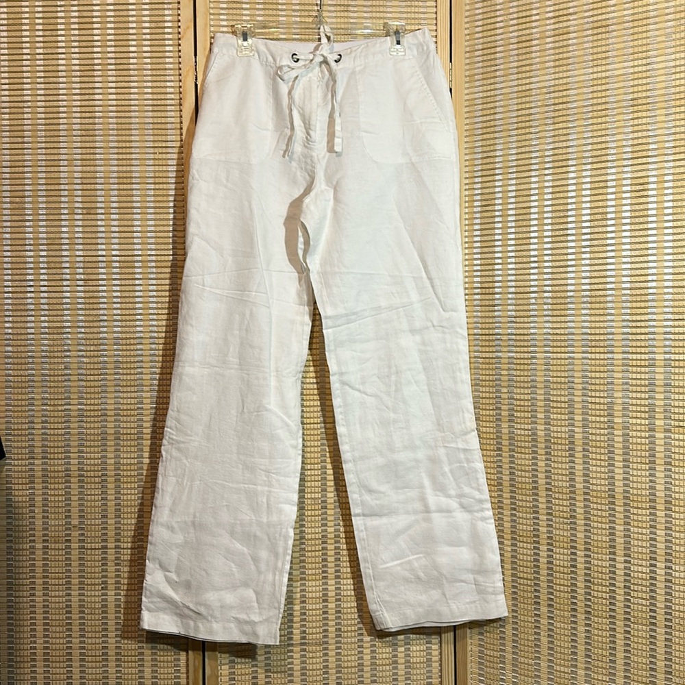Charter Club Pant Shop Linen Cotton Drawstring Waistband Winter White Pants 8 - Picture 1 of 14